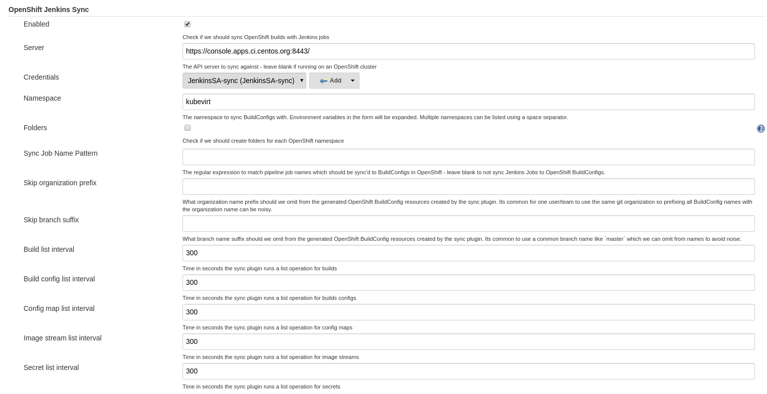 Jenkins OpenShift sync configuration